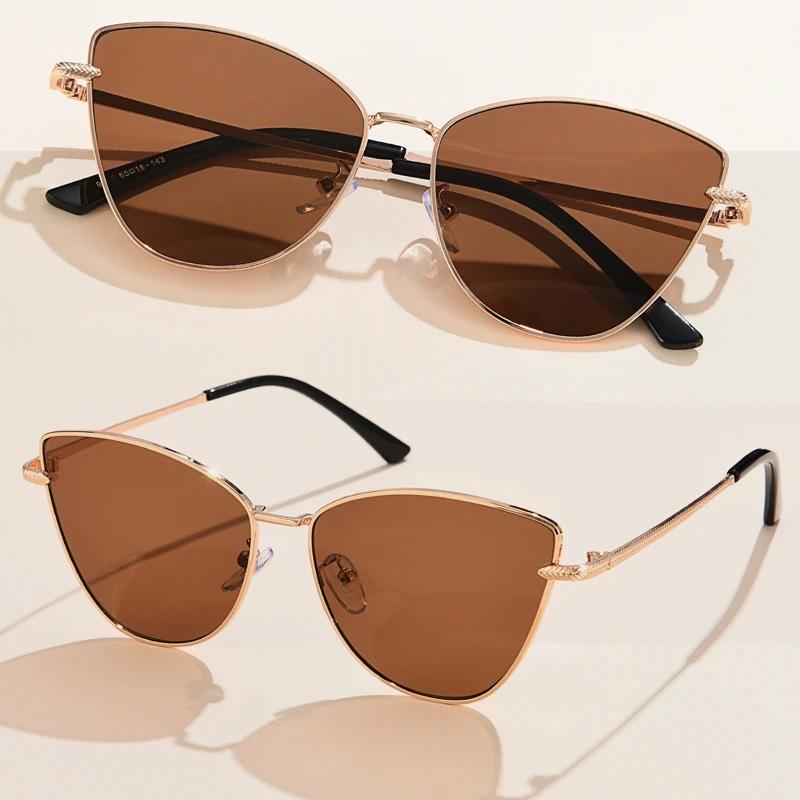 Módní nadrozměrné vintage sluneční brýle kočičí oko pro ženy, trendy řidičské brýle, sluneční clony, kovový rám, pouliční sluneční brýle