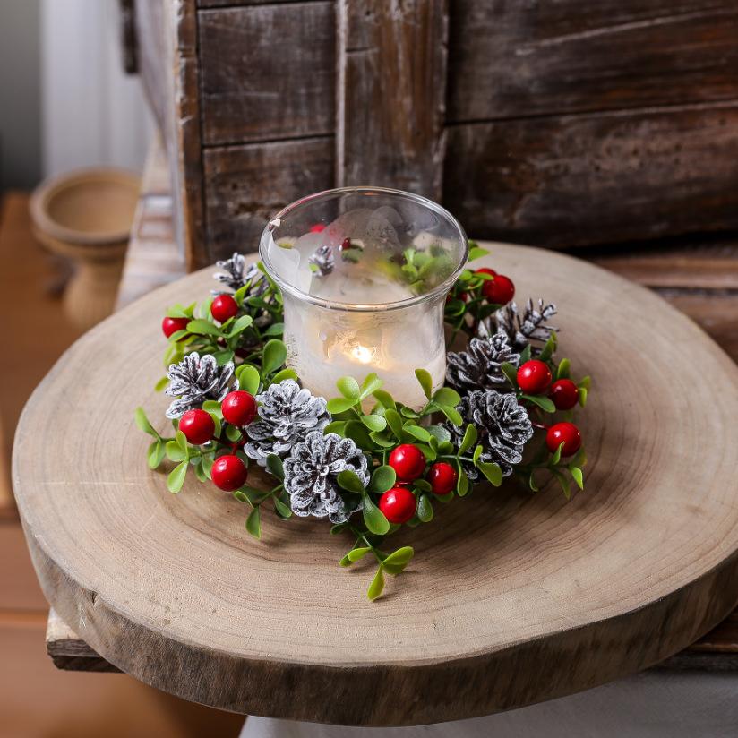 Christmas Decorations Candle Holders Scented Candle Holders Decorative Pinecones Red Berry Wreaths Table Centerpieces