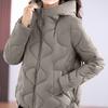 Lady Winter Down Coat Padded Windproof Hooded Long Sleeves Loose Thickened with Pockets Solid Color Neck Protection Zip-up Outdoor Cotton Coat