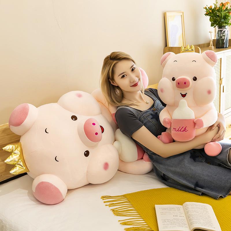 Large Cartoon Pig Baby Bottle Rag Doll Plush Pillow
