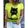 Women's round-neck T-shirt with a cat pattern print