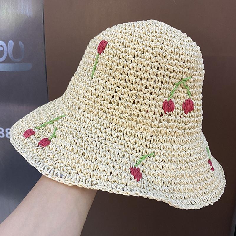 Women Crochet Bucket Hat Cute Ladies Outdoor Sports Fisherman Cap for Women Teenagers Casual Spring Summer Sunscreen