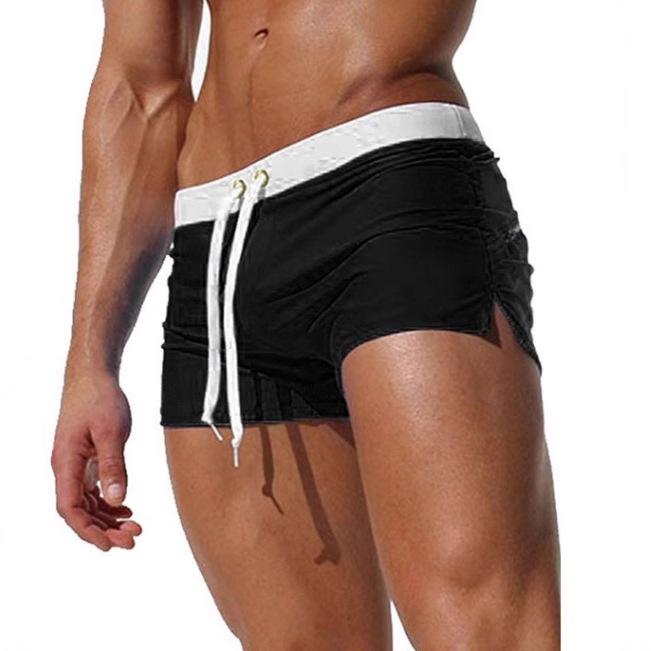 European and American Quick-Dry Men's Beach Swim Trunks with Back Pocket and Solid Color Design