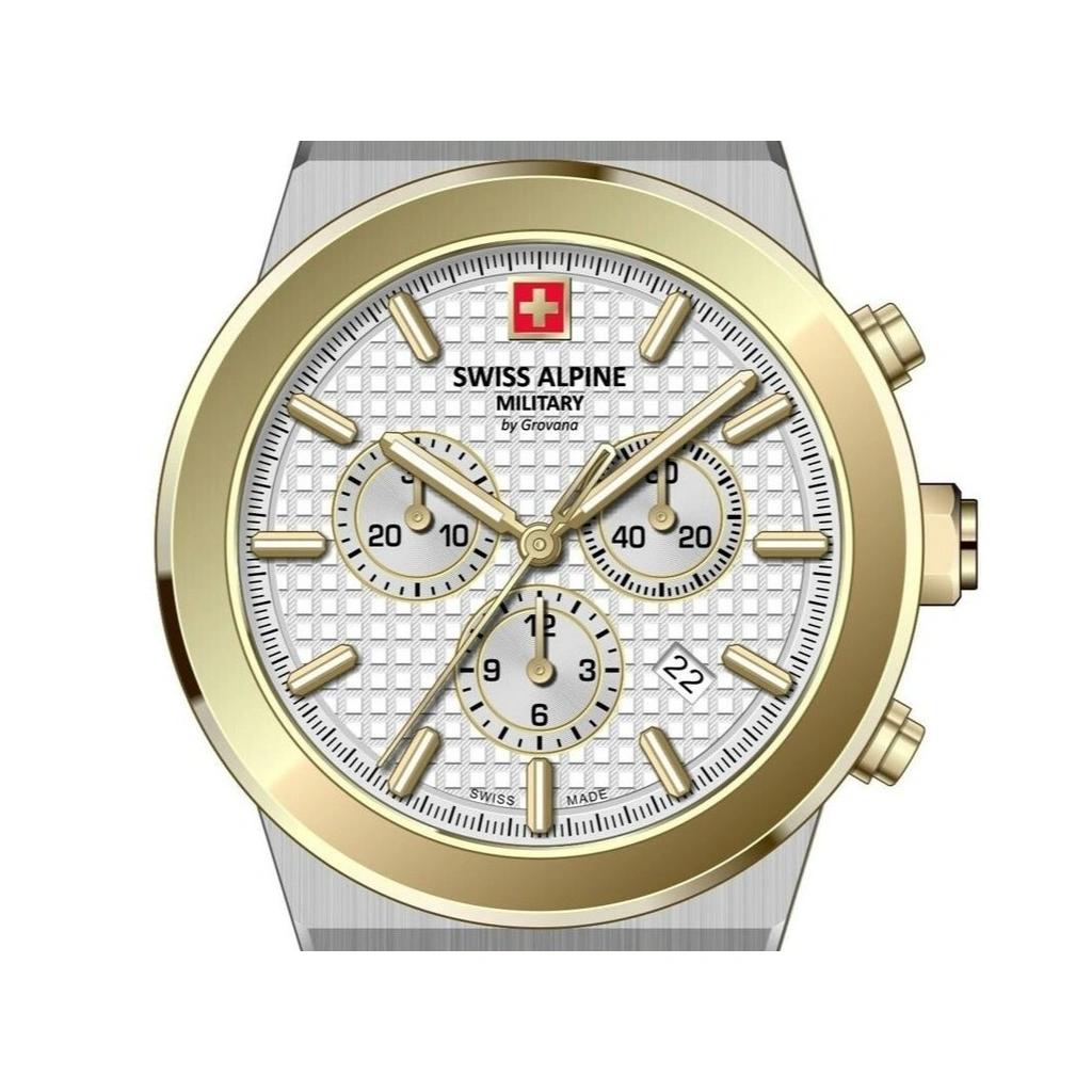 Swiss Alpine Military Pioneer Chronograph Two Tone Stainless Steel Silver Dial Quartz 7048.9142 100M Men's Watch