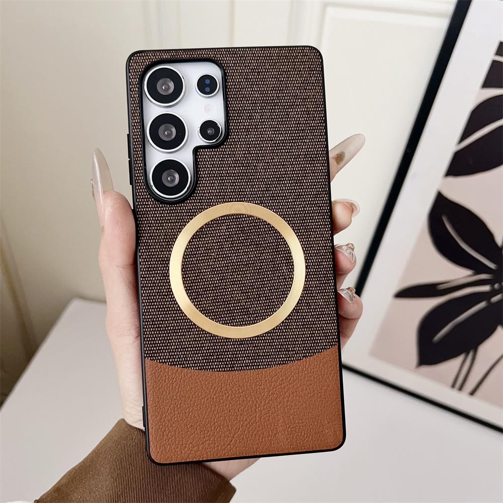 

Patchwork Leather Magnetic Phone Case For Samsung Galaxy S25 Ultra s25 Plus For Magsafe Wireless Charging Hybrid PC Cover Galaxy S25