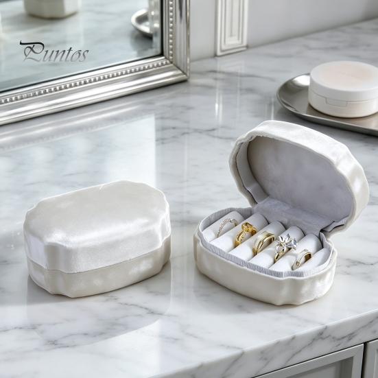 Wedding Souvenir Jewelry Box Velvet Mini Ring Box, Multi Slots Soft Inner Organizer, Portable Case for Travel Oval Shape Storage Proposal Engagement
