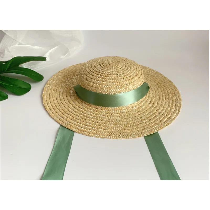 

Летняя длинная соломенная шляпа Kisun с длинной лентой, милая шикарная кепка для отдыха Ldren head size 52cm