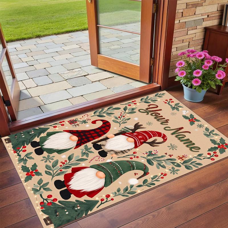 Christmas Custom Name Printed Square Area Rug Soft Non Slip Floor Carpet For Bedroom Holiday Gift