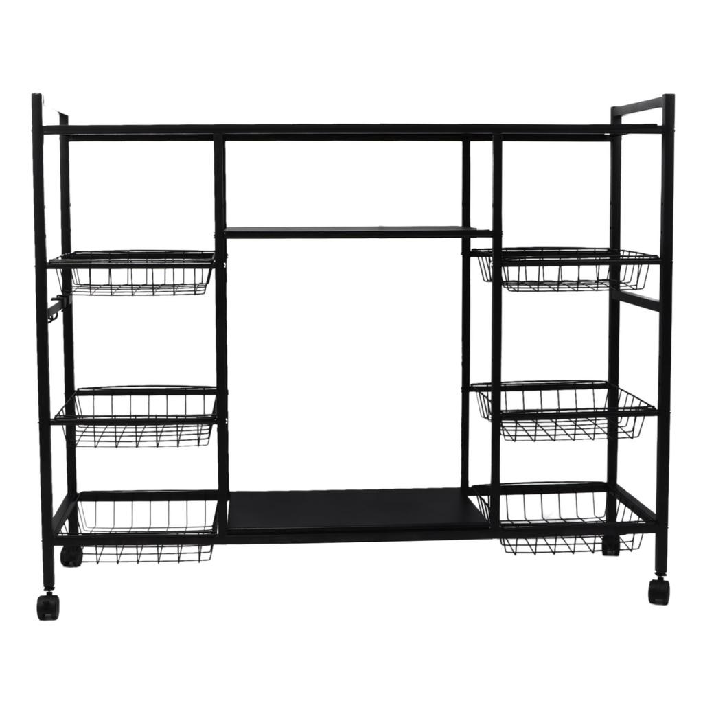 Stehendes Aufbewahrungsregal Kohlenstoffstahl Mehrzweck Mehrere Ebenen Küchenregal mit Rädern Körbe für Töpfe Schüsseln