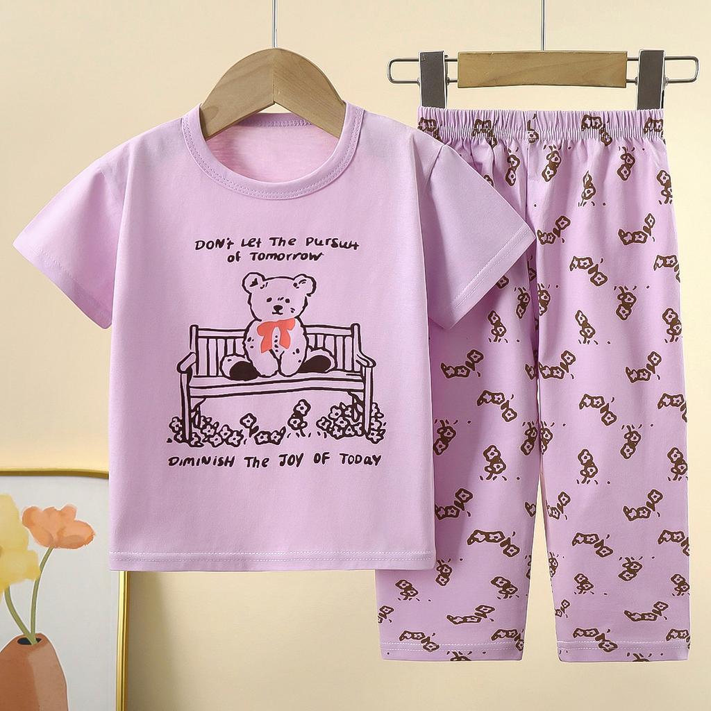 Kids Summer Cotton Short Sleeve Set Class A Baby Air Conditioner Clothes Boys Girls Home Pajamas