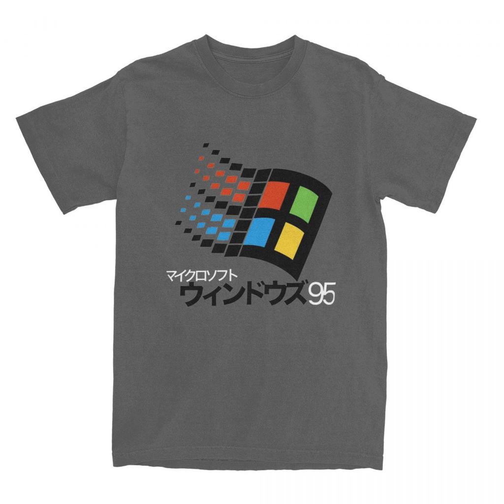 Windows 95 Japanisches Katakana Retro Logo T-Shirt Harajuku T-Shirts Kurzarm Vintage T-Shirt Sommer Baumwolle Übergroße Kleidung