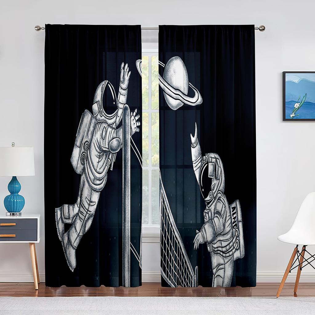 Floating Astronaut In Space Nebula Tulle Curtains for Living Room Bedroom Kitchen Decor Sheer Voile Curtains Window Treatment