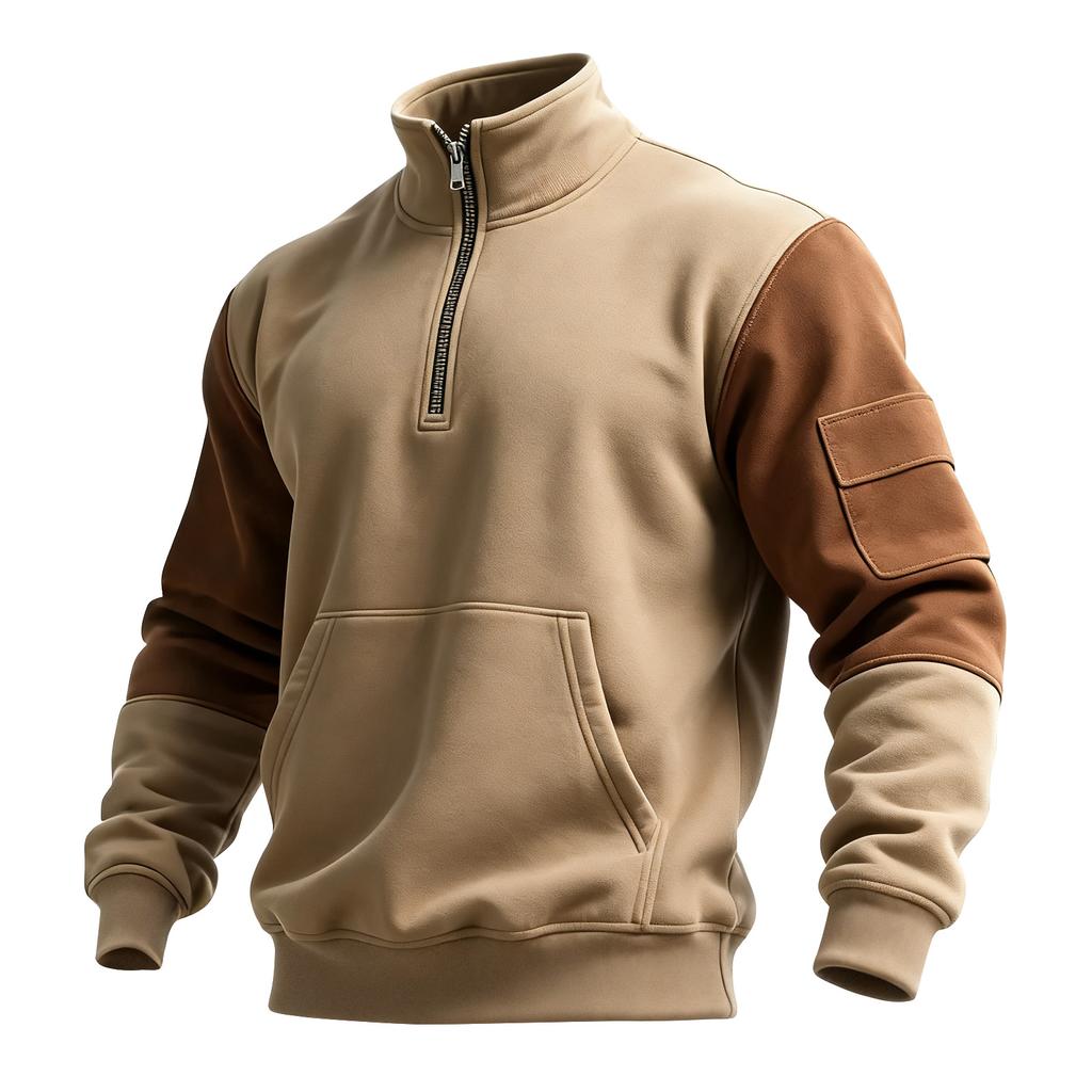 Men's Colorblock Half Zipper Sweatshirt Men's Sports Large Size Casual Sweatshirt