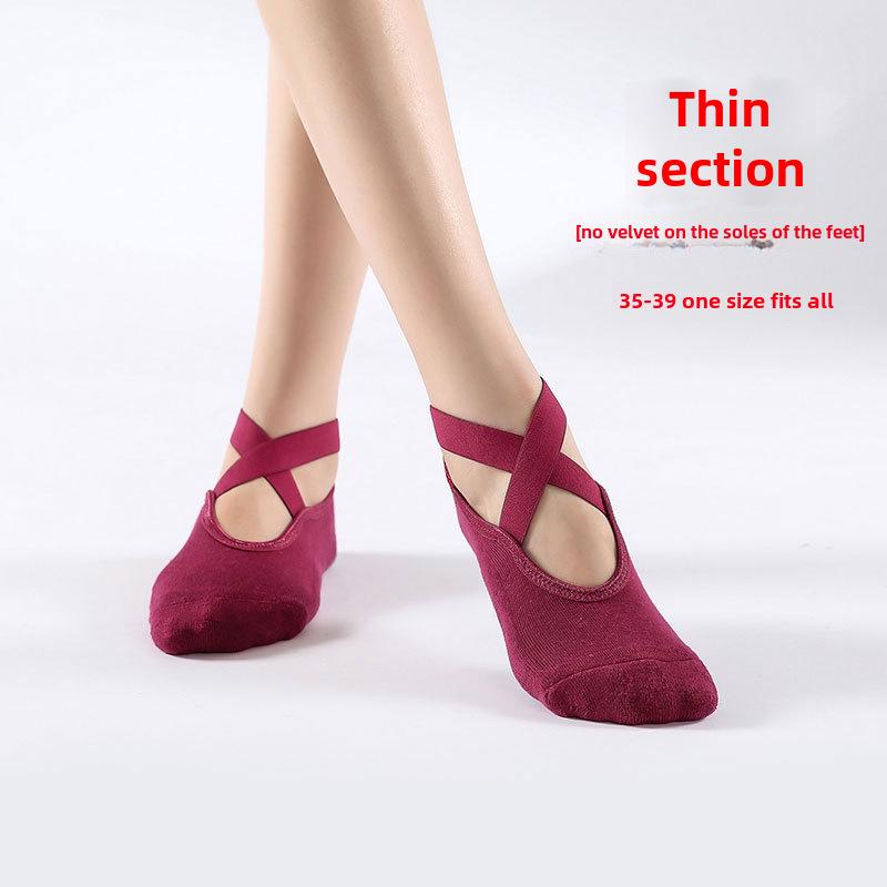 Women's Anti-Slip Cotton Yoga Socks for Autumn & Winter - Instep-Exposed Pilates & Dance Fitness Socks