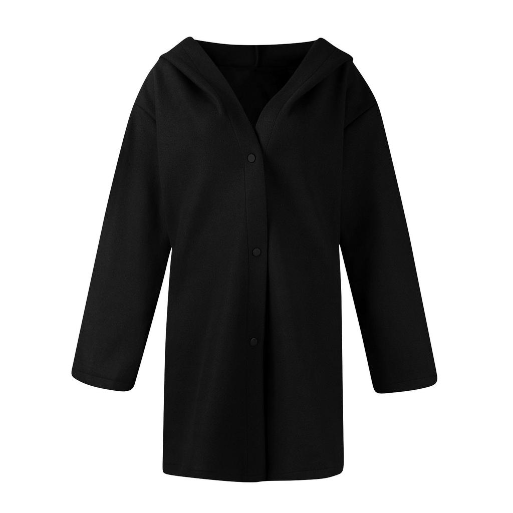 Women's Casual Fashion Solid Color Long Sleeved  Pocket Casual Single Breasted Hooded Jacket