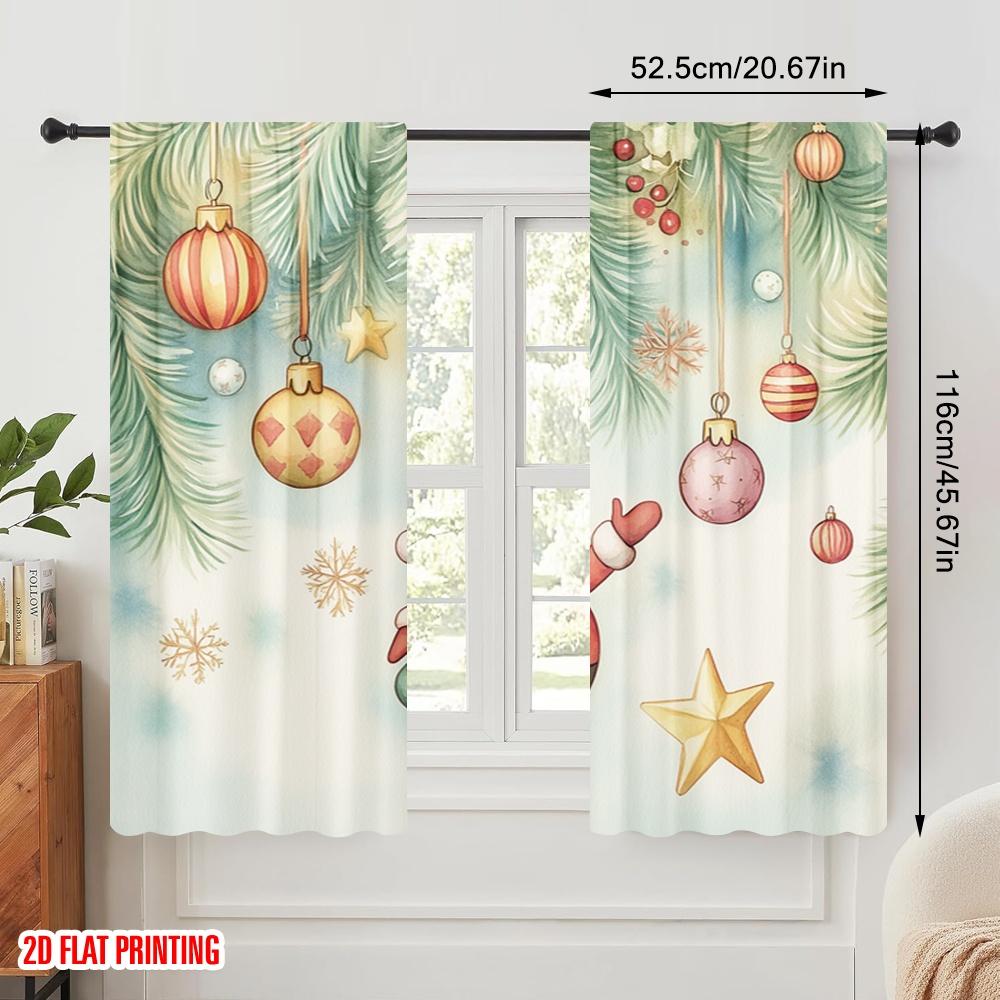 Plane Printing Curtains Roller Blinds Christmas Ornaments Santa Claus Watercolor Versatile Fabric Without Rod Art Set Of 2 Made Polyester