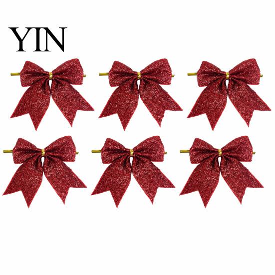 Festival Atmosphere Hanging Decor Glitter Christmas Bow, Gold Sparkling Ribbon Ornament for Decorative Bows with Binding Structure Tree Wreath