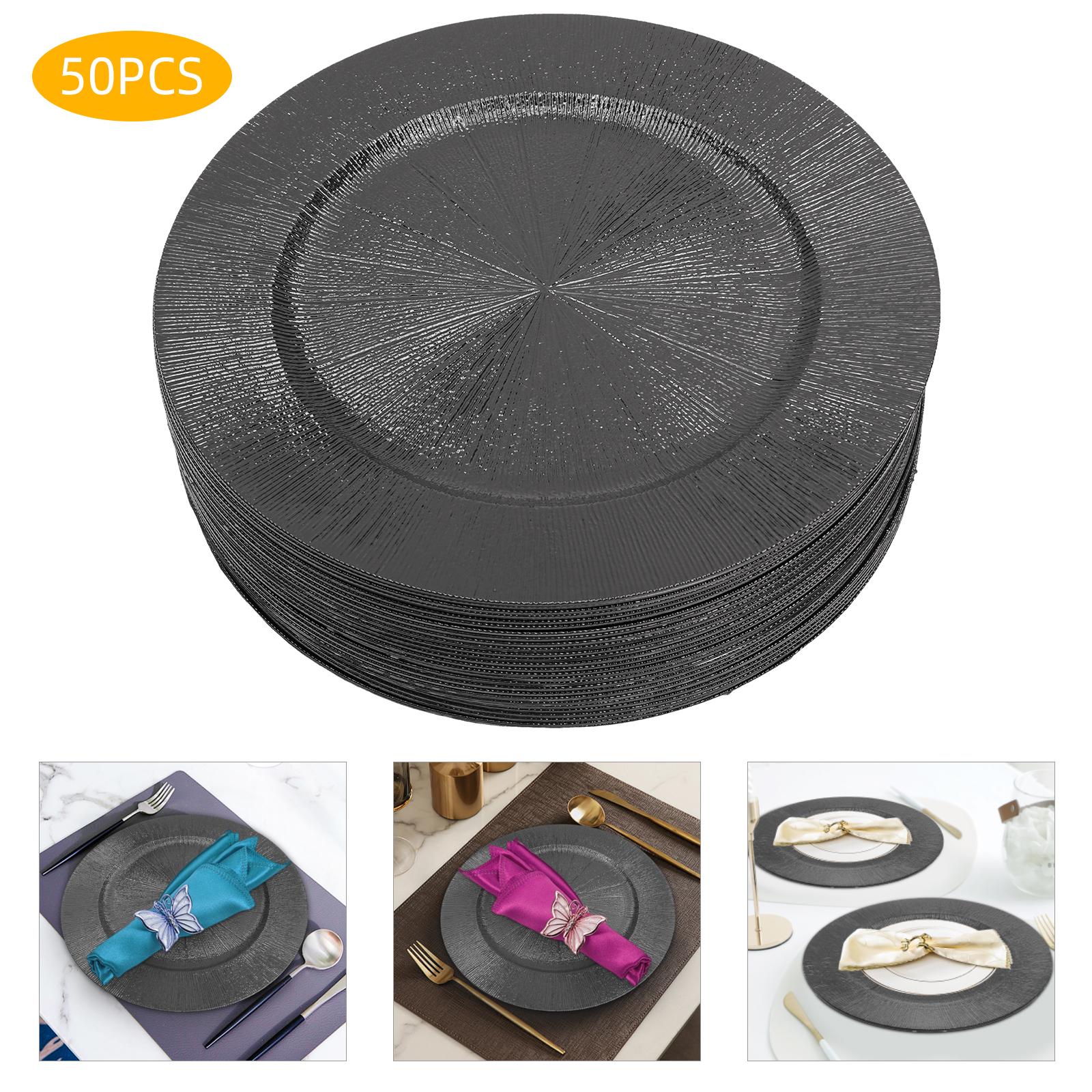 Набор из 50 черных одноразовых тарелок-подставок, 13-дюймовый круглый пластиковый поднос для свадебной вечеринки, кейтеринга, набор тарелок для десертов для мероприятий