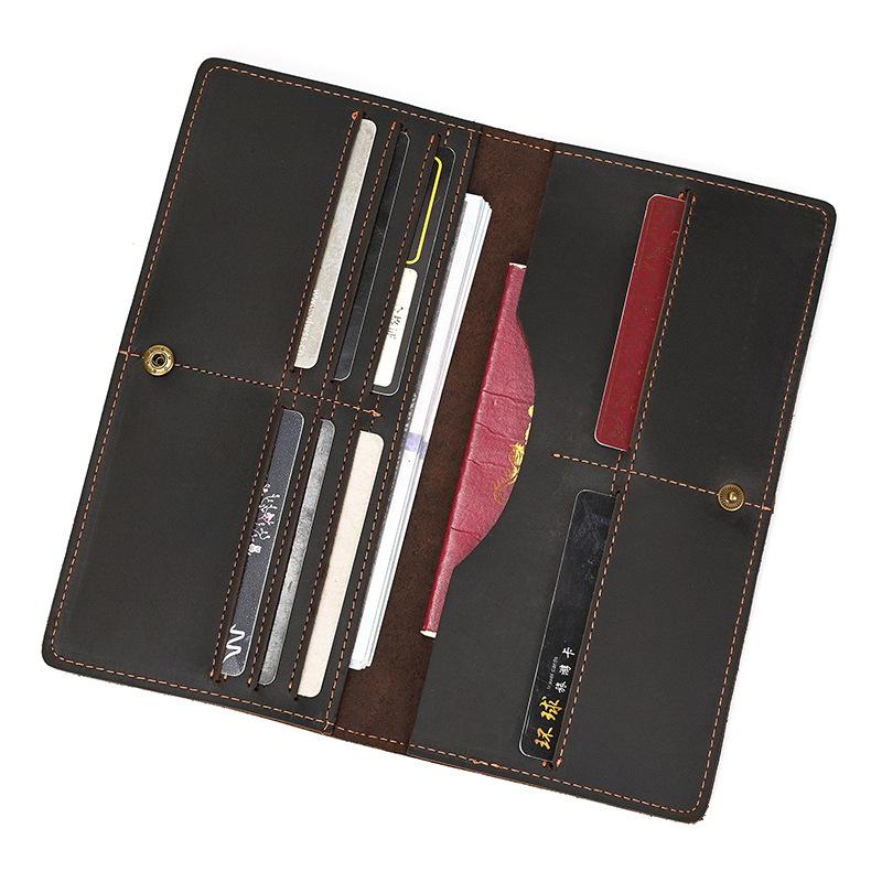 

Vintage Genuine Cowhide Mens Long Bifold Wallet Clutch Card Holder with Multi Card Slots Retro Wallet for Men Daily Use