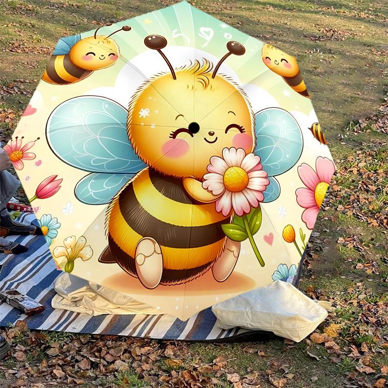 1PC Flower beeAutomatic Open/Close Umbrella with Windproof, 8-Rib Sturdy Canopy, Durable Ribs, Fashionable Design, Outdoor Accessory, Fun Prin, Holida