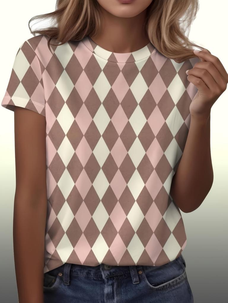 New Fashion Women's Geometric Pattern T-Shirts 3D Print Round Neck Short Sleeve Tops Casual Streetwear Y2k Tees Women Clothing