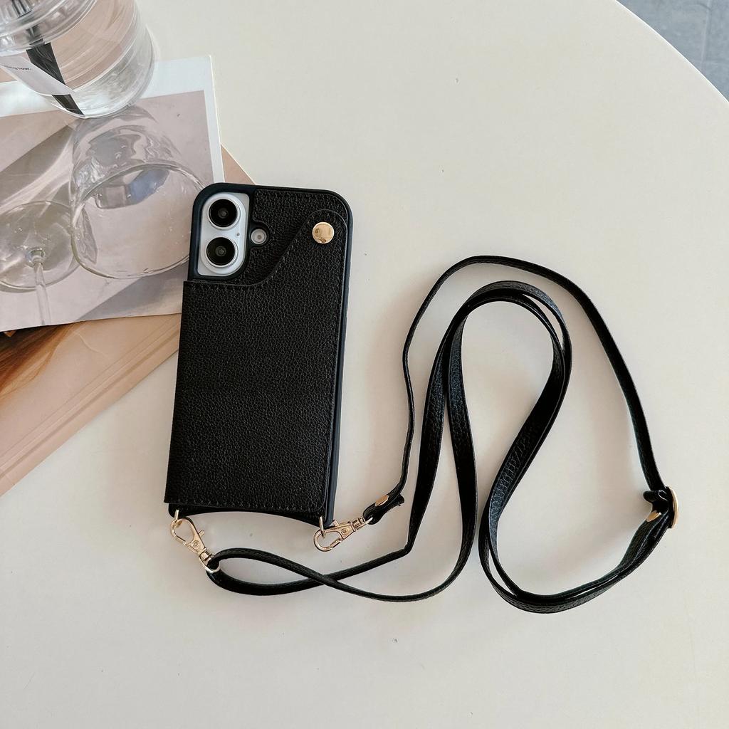 Mirror Crossbody Rope Phone Case for IPhone 16 15 Plus 14 13 12 11 Pro Max X XR 7 8 Wallet with Card Holder Leather Flip Cover