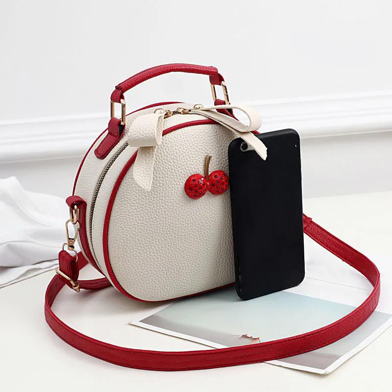 Litchi Pattern Contrast Cherry Small Purse and Handbags New Womens Sling-shoulder Crossbody Mobile Phone Bag CLE