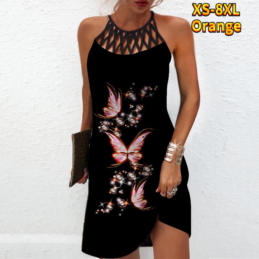 Summer Fashion Sexy Sleeveless Dress Soft Casual 3D Beautiful Butterfly Print Dress Sleeveless Sling Dress Summer Suspender Dress