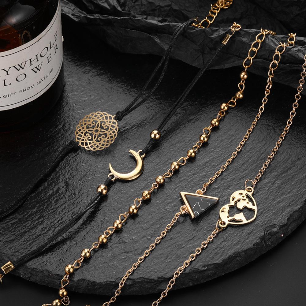 Ensemble de Bracelets Lune Triangle Turquoise Noir Style Européen et Américain - 5 Pièces