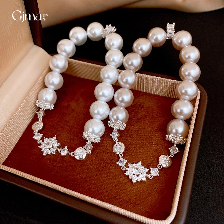 French temperament zircon flower beaded pearl bracelet bracelet exquisite versatile retro jewelry women