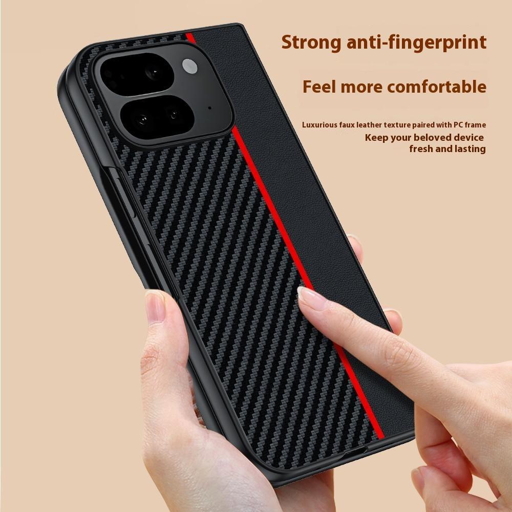 For Google Pixel 10 Pro Fold Case Carbon Fiber Texture Leather + PC Anti-Drop Folding Phone Cover