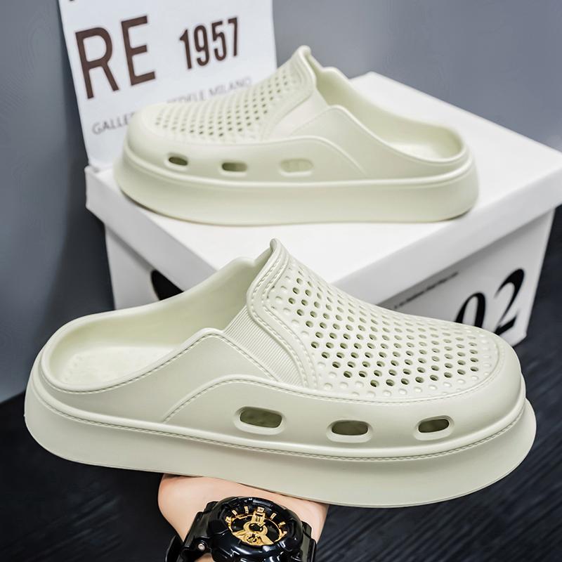 Summer Men's Slippers Outdoor Breathable Beach Sandals Platform Half Slippers Lightweight Soft Men Flip-flops Women Garden Shoes