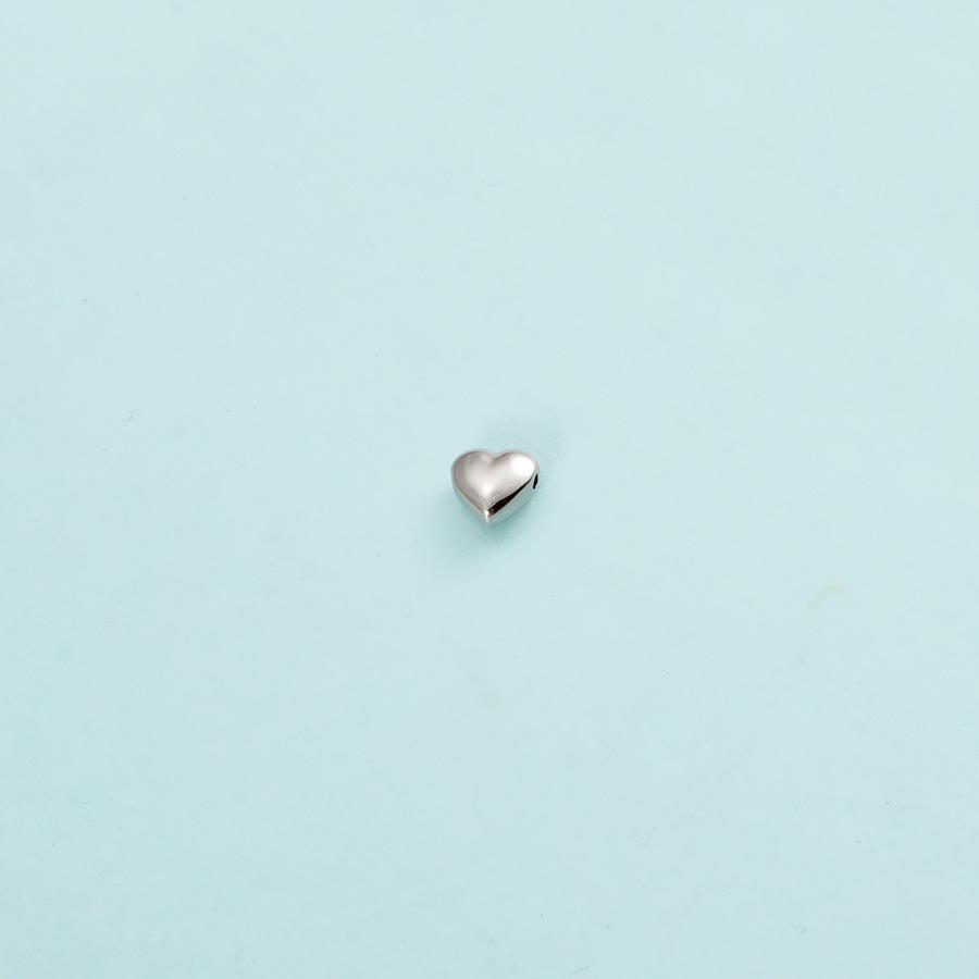 Polished Stainless Steel Heart Pendant Necklace with Round Peach Heart Bead Accessory