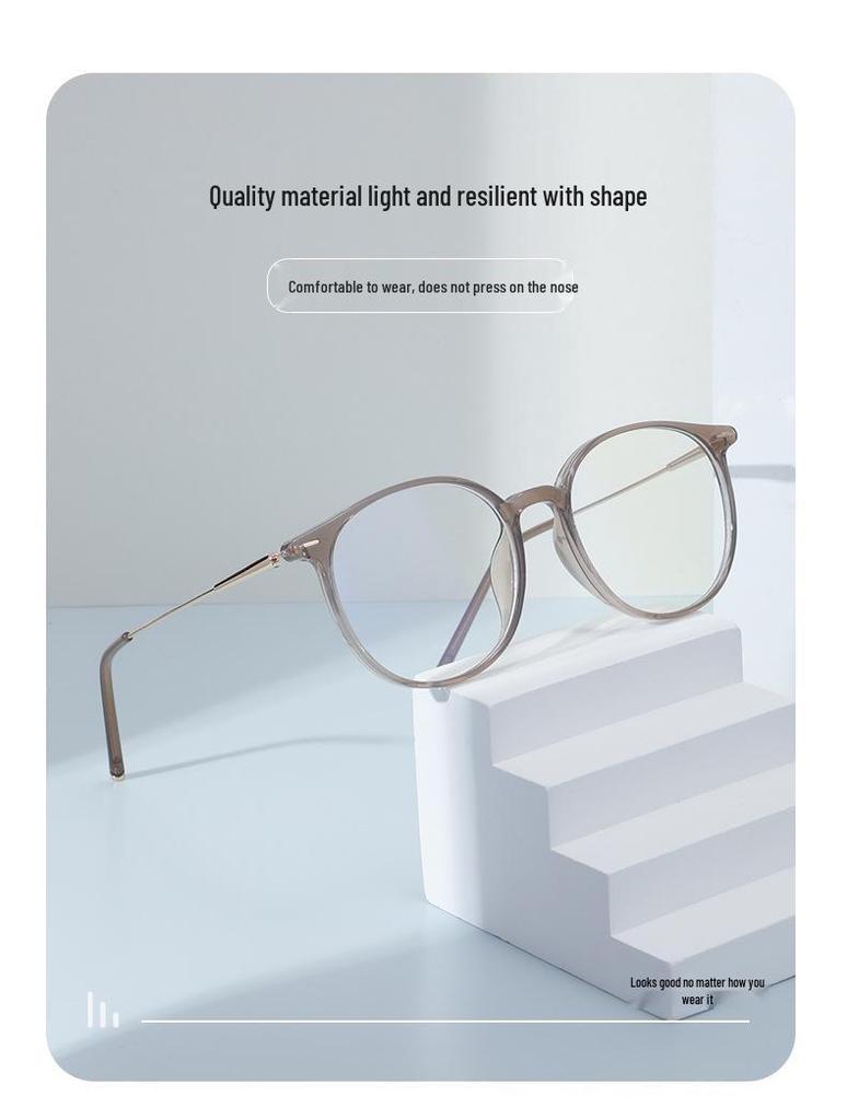Ultra-Light Korean Style Women’s Eyeglass Frames with Myopia Prescription Option & Anti-Blue Light, Cold Tea Color Trend.