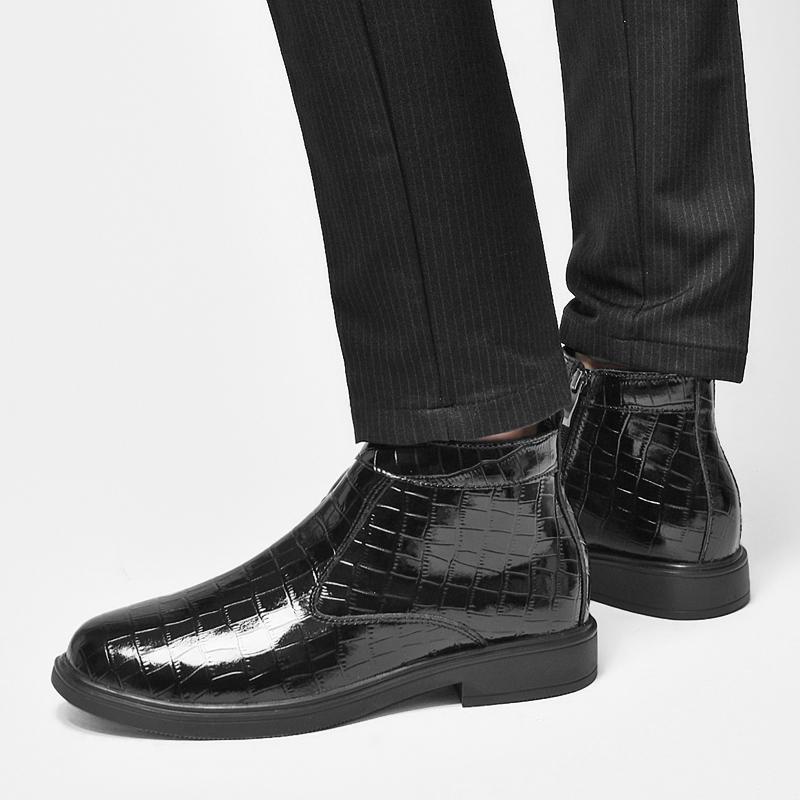 Fashion Fashionable Side Zipper Business Leather Boots Men's Quality Rubber Soles Comfort Chelsea Boots Winter Plush Warm High Top Boots
