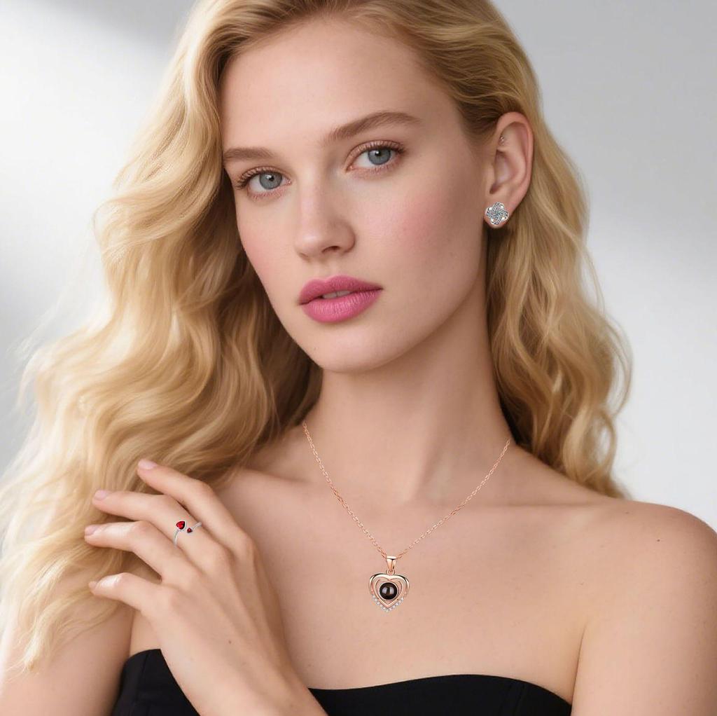 Naszyjnik Projekcyjny Ozon Podwójne Serce: Elegancki Wisiorek z napisem 'Kocham Cię' w 100 Językach