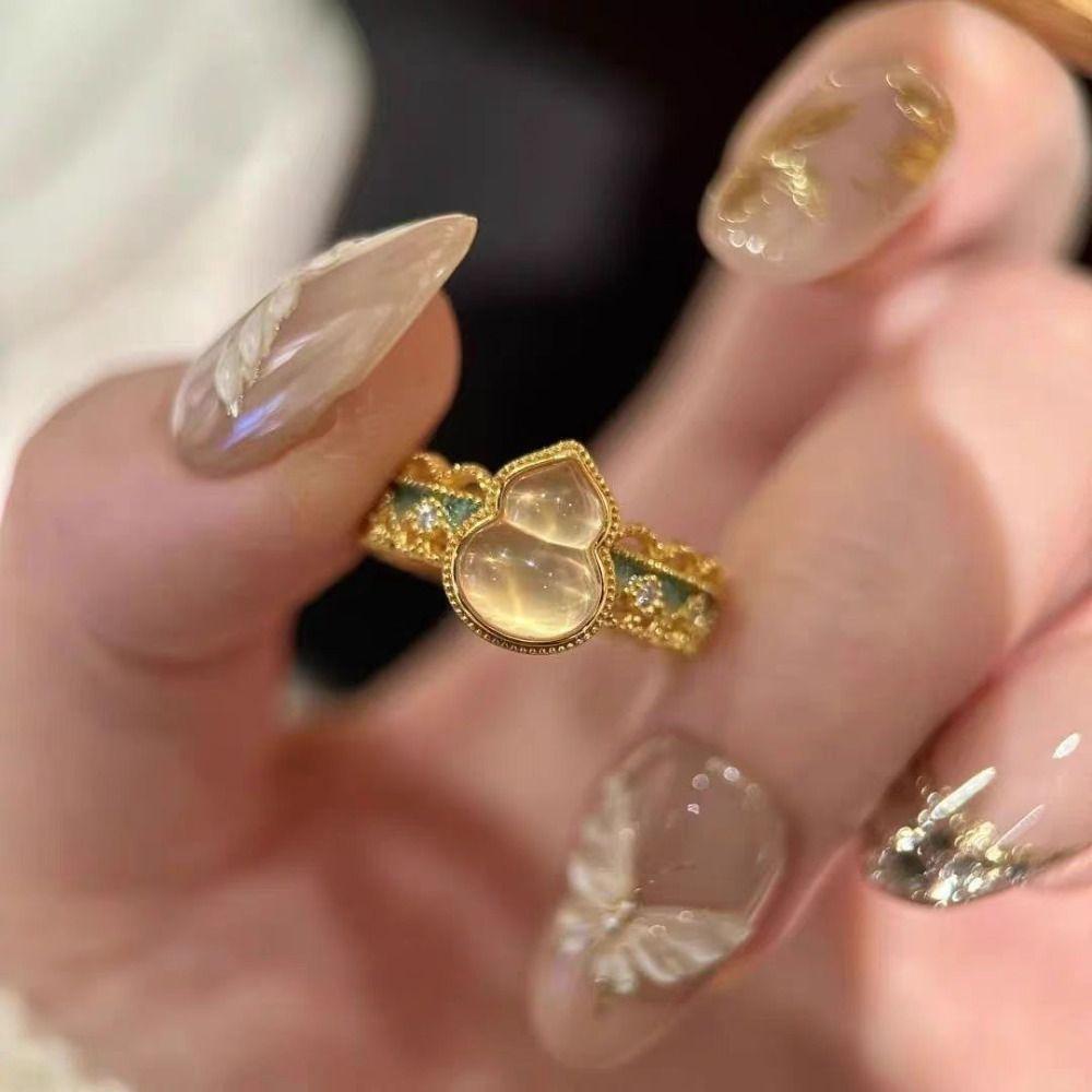 Flower Enamel Finger Rings Exquisite Chinese Style Rings Personlized Vintage Open Rings  Hanfu