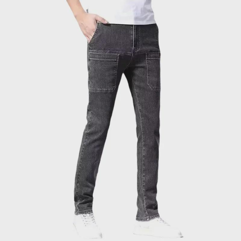 Jeans Autunnali Elasticizzati Multi-Tasche da Uomo: Pantaloni in Denim da Lavoro Casual