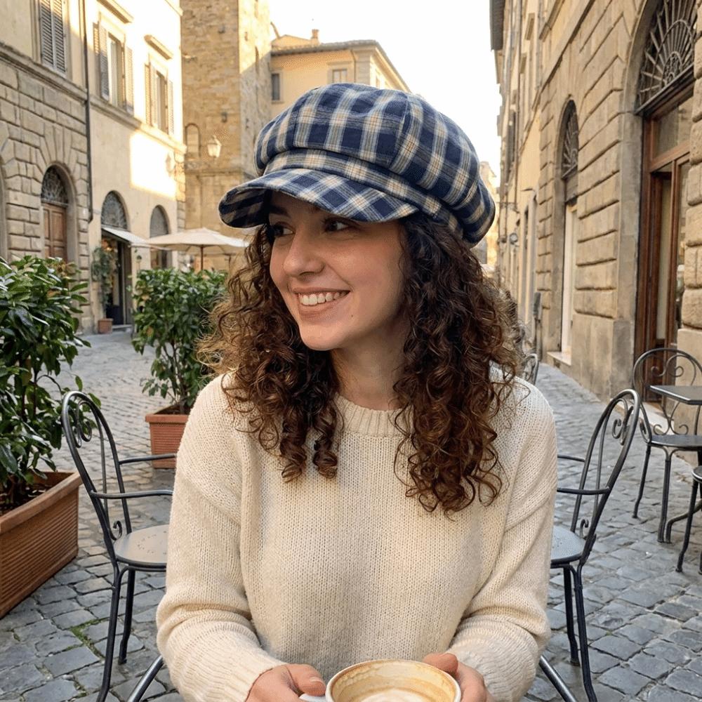 Nuovo Berretto Morbido a Quadri Bordo Sottile Ottagonale Irregolare Cappello da Pittore Artista Stile Retrò Casual Berretto da Giornalaio con Visiera Viaggio