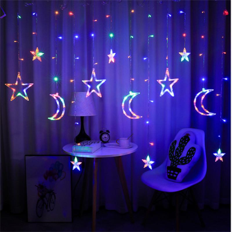 3.5m Star Moon Curtain Light Battery Powered Led Waterproof Decorative Light String For Indoor