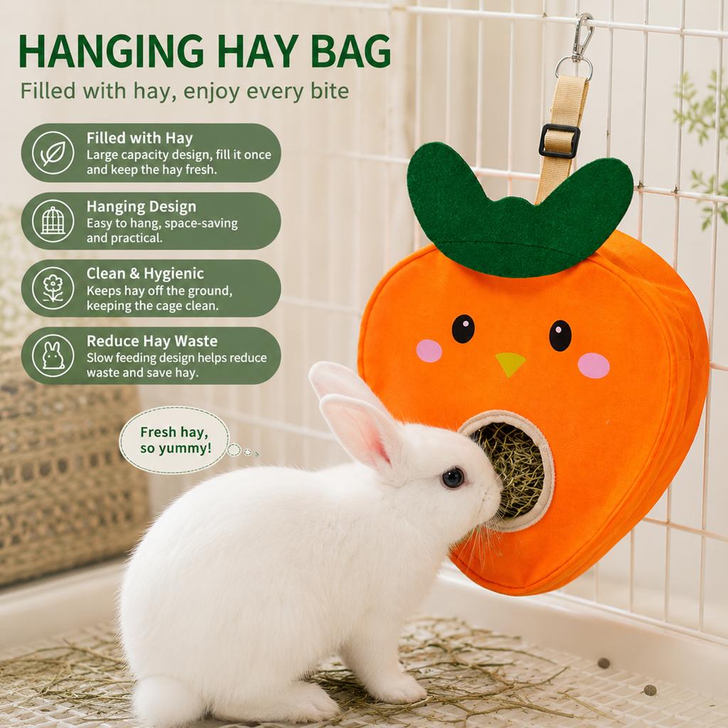 Carrot Shape Rabbit Hay Bag Large Capacity Wear Resistant Anti Waste Hamster Feeding Bag Hay Storage Bag Cage Hanging