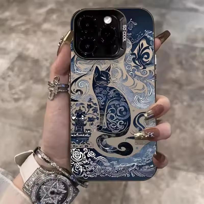 Retro Cat IPhone 16 Pro Phone Case, 15 Laser Case, 14 Apple 12 Drop-Proof, 11Xs Max Hard High-Quality Phone Case iPhone 16