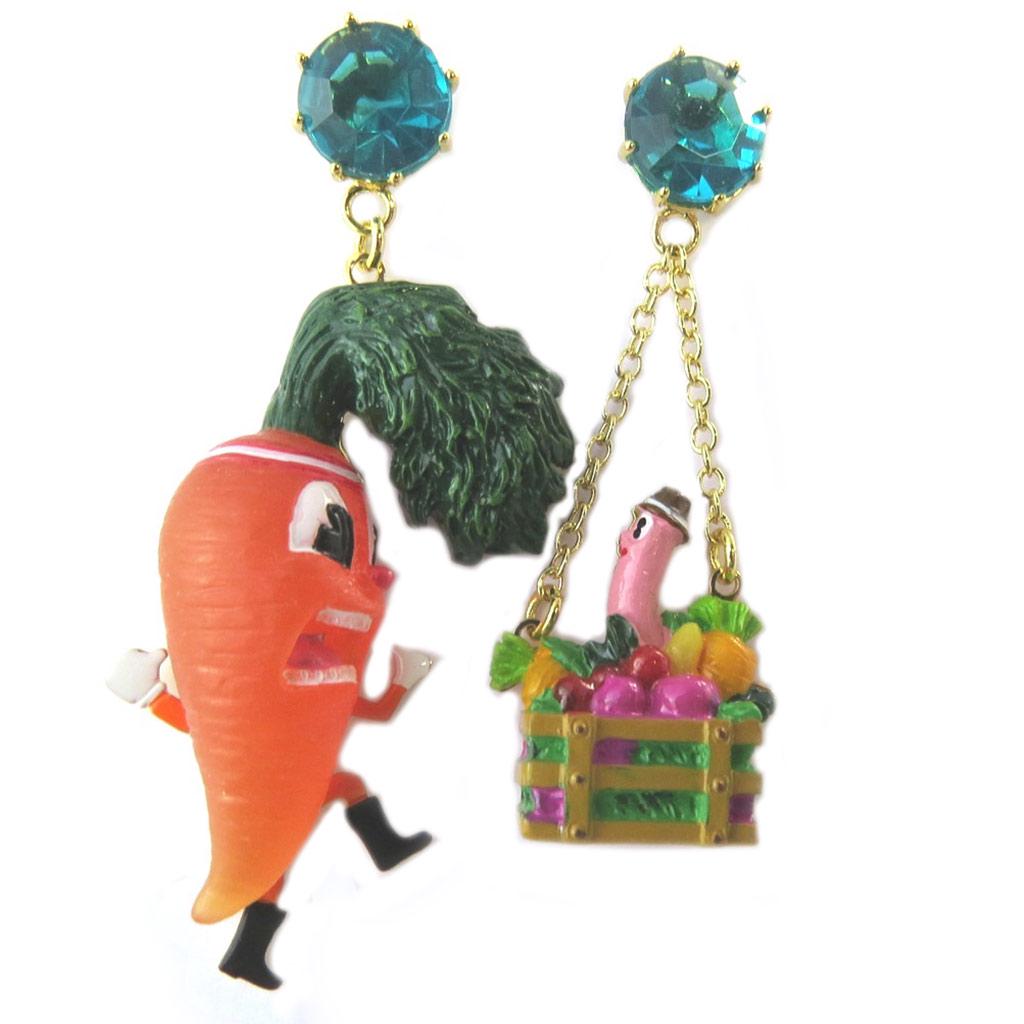 Les Trésors De Lily [P2201] - Artisanal Earrings 'Monde Merveilleux' (Vegetable Garden of Happiness) Multicolored Gold - 55x15 Mm