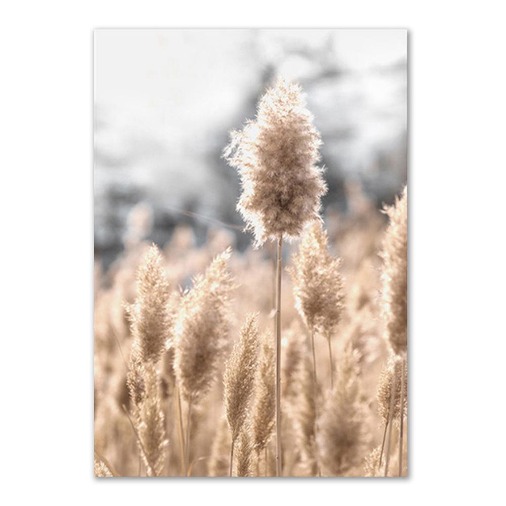 Beige Natural Wall Art Canvas Poster Print Reed Dandelion Grass Cow Canvas Painting Wall Pictures for Living Room Decorative Art