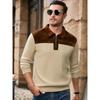 Neues Frühling Herbst Lässiges Wildleder Polo Sweatshirt Herren Stilvolle Gestrickte Patchwork Strukturierte Polohemden Herren Vintage Halbreißverschluss Revers Pullover Oberteile