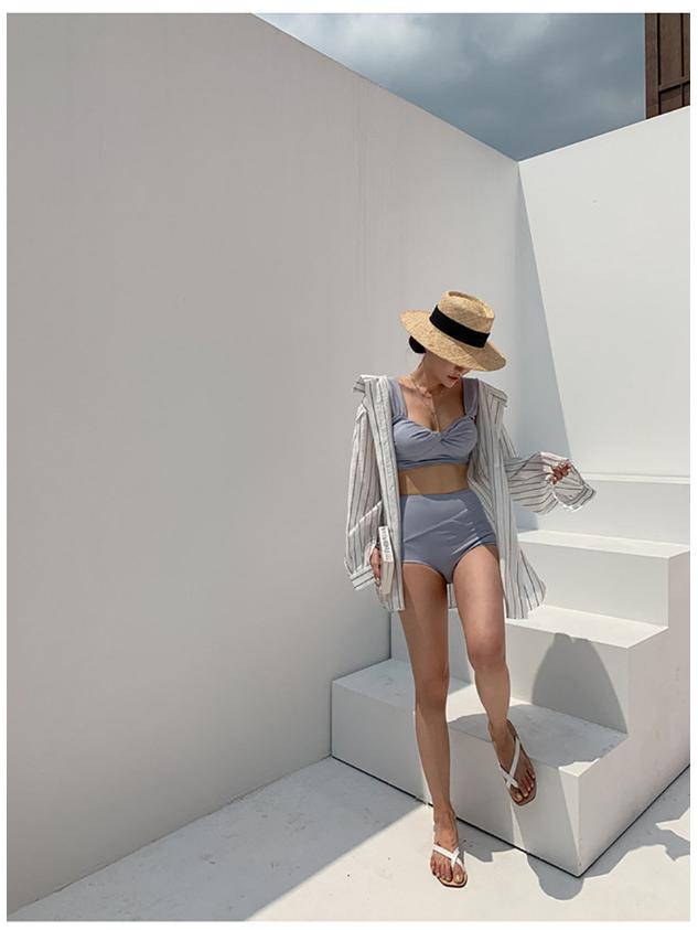 European and American Solid Blue Sexy Swimsuit - Free Size, New & In Stock