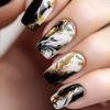 24PCS Medium Square Press On False Nails with Glue Black White Smudging French Fake Nails Glitter Golden Sequin Detachable Nails