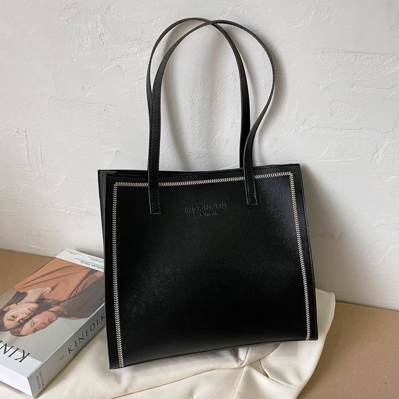 Women Solid Color Magnetic Buckle Square Tote Bag Leisure Large Capacity Handbag PU Shoulder Bags