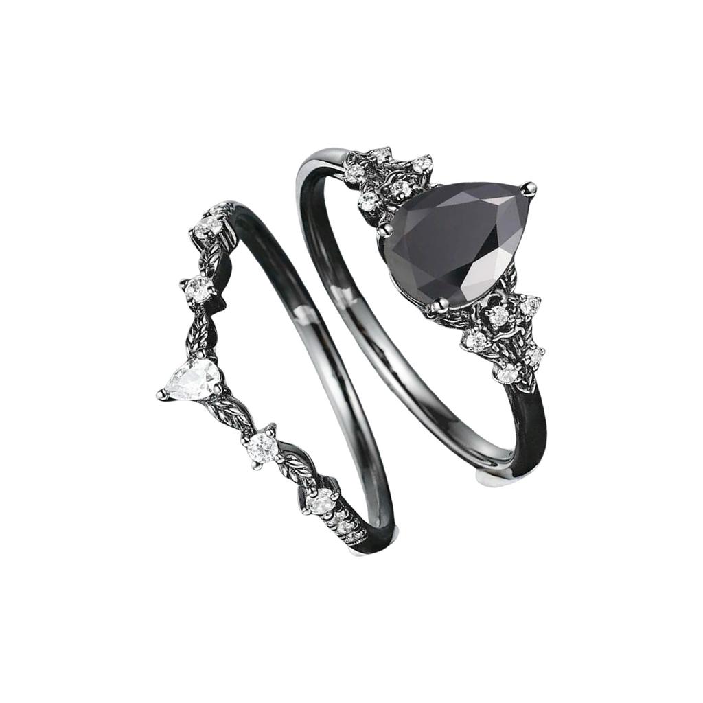 Sophisticated Flower Rings With Black Cubic Zirconia Delicate Alloy Loop For Women Size 6 10 Layering Jewelry Pieces