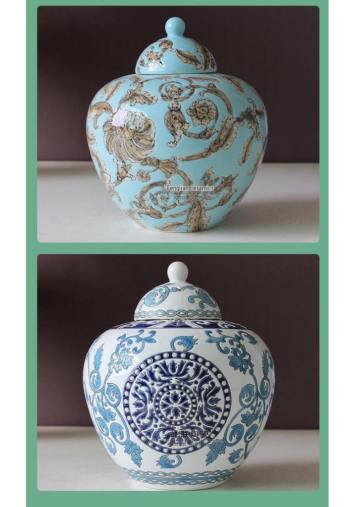 European Style Hand-Painted Ceramic Storage Jar for Living Room Décor